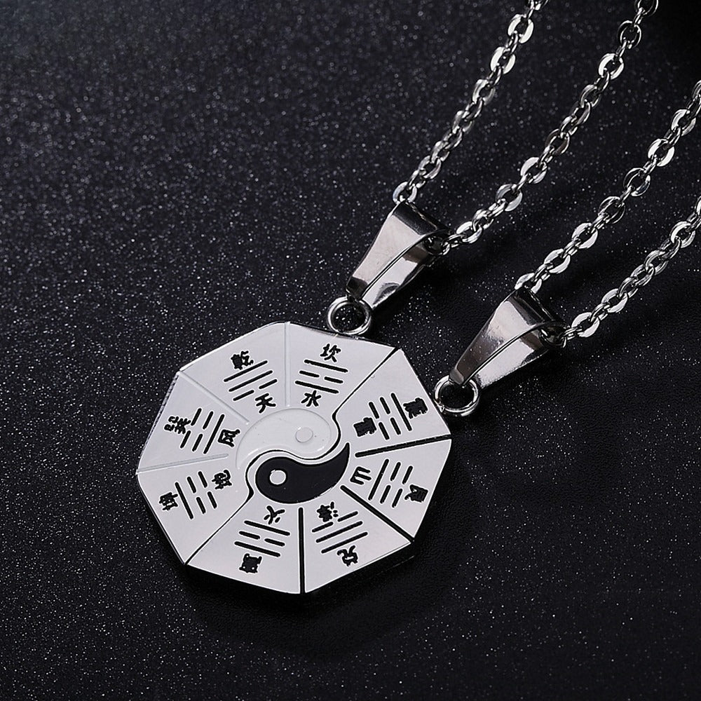 Planderful Yin Yang Tai Chi Couple Necklace Titanium Steel Pendant Unisex Symbolic Protection Gift For Lovers