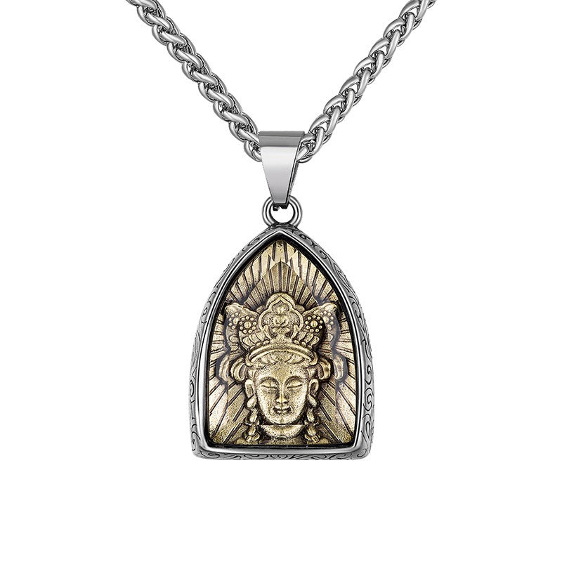 Steel Necklace – Vintage Eight Patron Saints Natal Amulet Zodiac Pendant For Boys