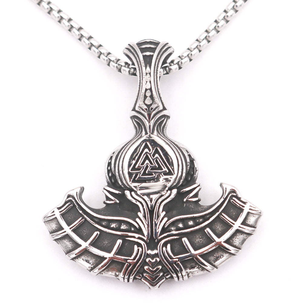 Viking Tolto Axe Celtic Wolf Pendant Necklace - Men's Titanium Steel Jewelry