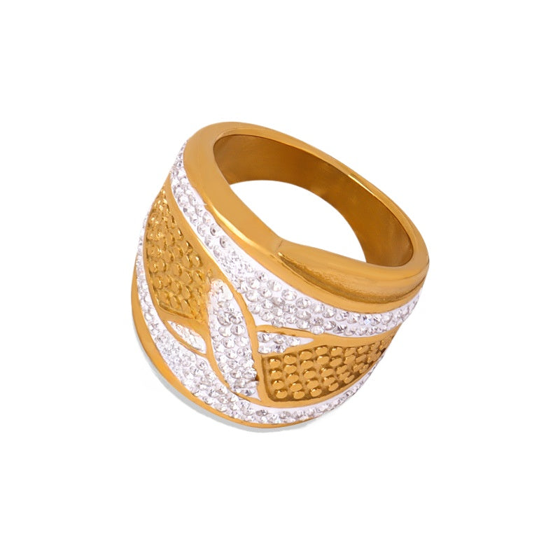 Luxurious Hong Kong Style Double Layer Gold Plated Zircon Ring
