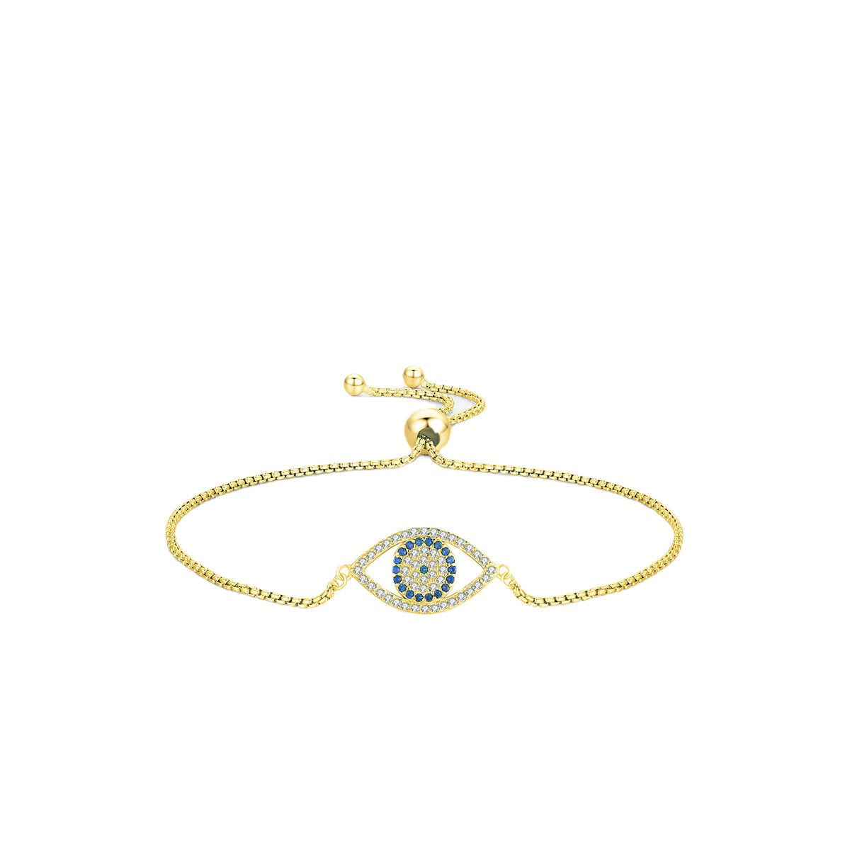 S925 Sterling Silver Evil Eye Zircon Bracelet with Hollow Blue Eye Detail