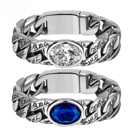 Zircon Bracelet - Statement Punk Style For Men Stainless Steel Wristwear Perfect For Everyday Streetwear