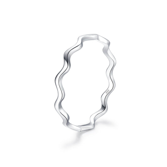 Sterling Silver Korean Wave Curve Ring for Women - Versatile Minimalist Design