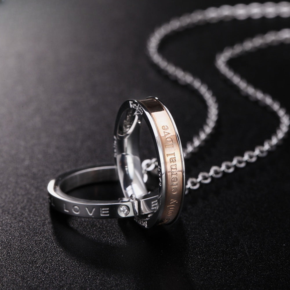 Planderful Titanium Steel Couple Necklace Double Ring Unisex