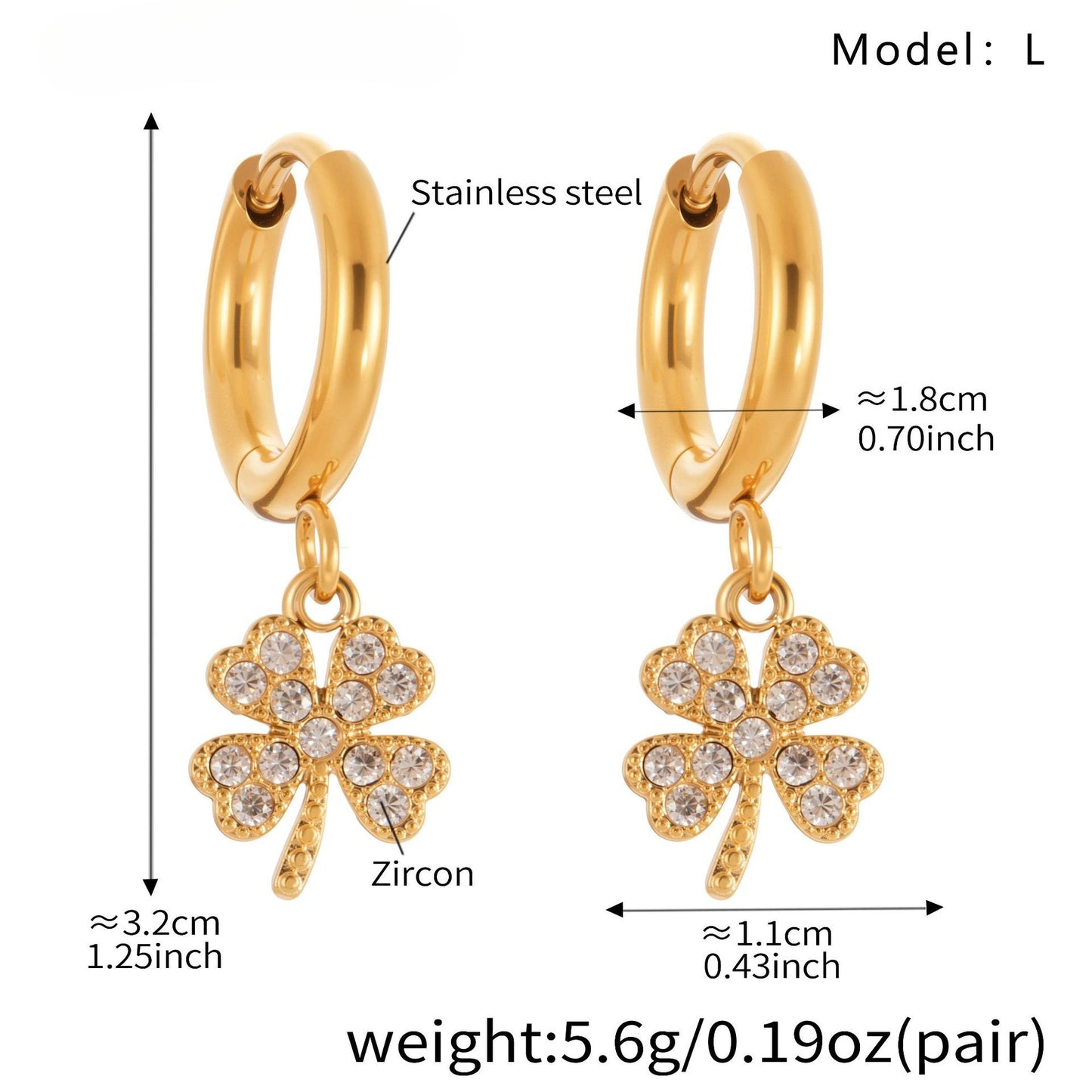Planderful Four Leaf Clover Zircon Earrings Gold For Women