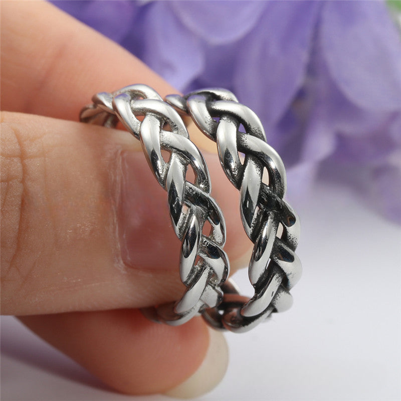 Retro Titanium Steel Woven Twist Ring for Men and Women - Trendy Braid Accessories