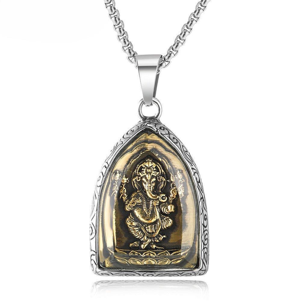 Planderful Elephant Buddha Titanium Steel Pendant Necklace For Unisex Protection Charm