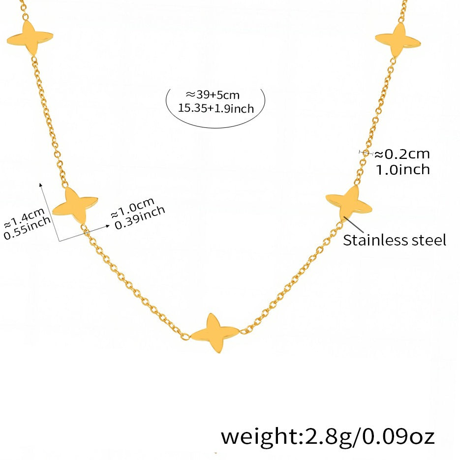 Planderful Zircon Collarbone Necklace Four Leaf Flower Women