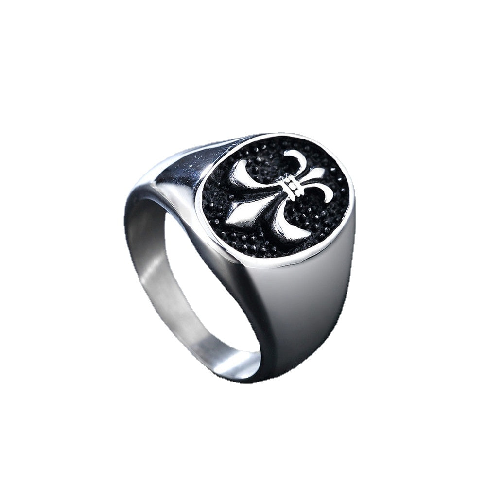 Children Flower Oval Polished Titanium Steel Ring for Men