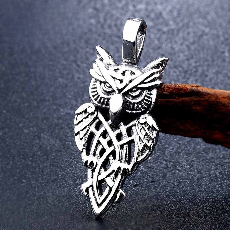 Planderful Everyday Genie Viking Owl Pendant Necklace in Titanium Steel for Men