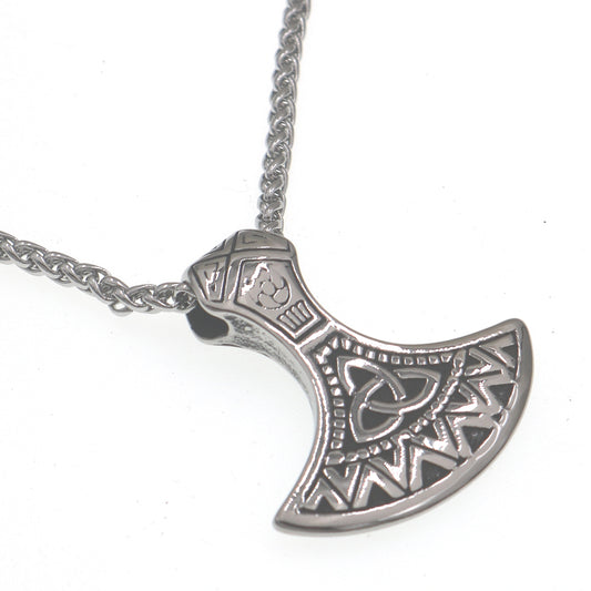 Cross border hot sale Viking Odin axe stainless steel pendant Nordic mythology triangular knot rune necklace titanium steel chain for men