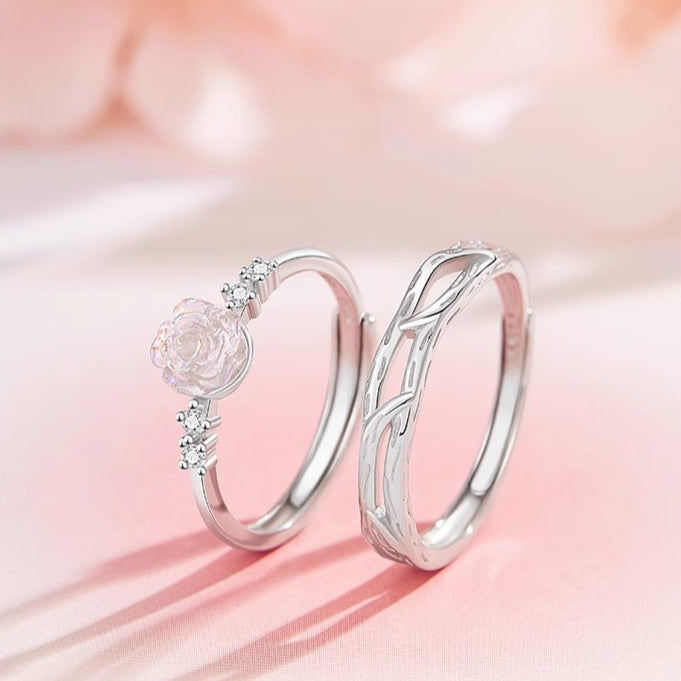 Couple Ring S925 Sterling Silver Camellia Design Gift