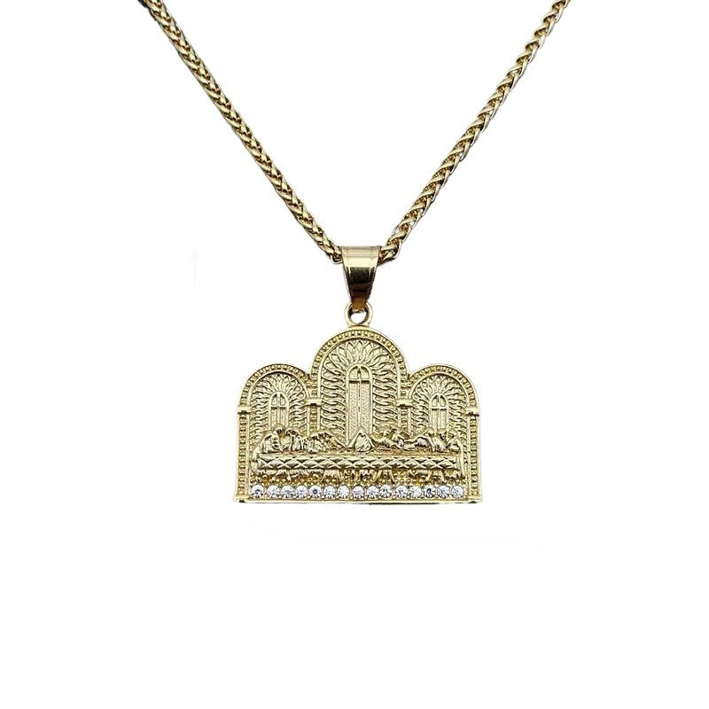Planderful Thirteen Apostles Pendant Necklace Titanium Steel Gold Plated Zircon For Hip Hop Fans