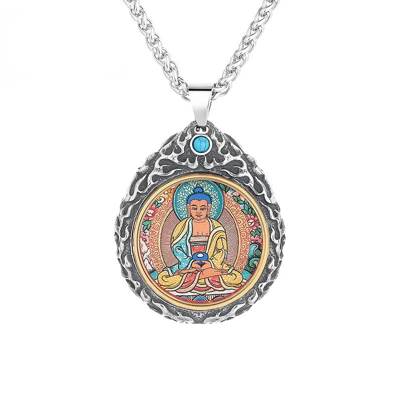 Steel Necklace – Statement Zodiac Buddha Pendant