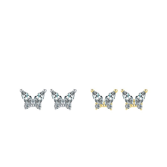 Silver Butterfly Sterling Silver Earrings with Zircon Gem