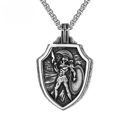 Steel Necklace - Vintage Angel Cross Shield