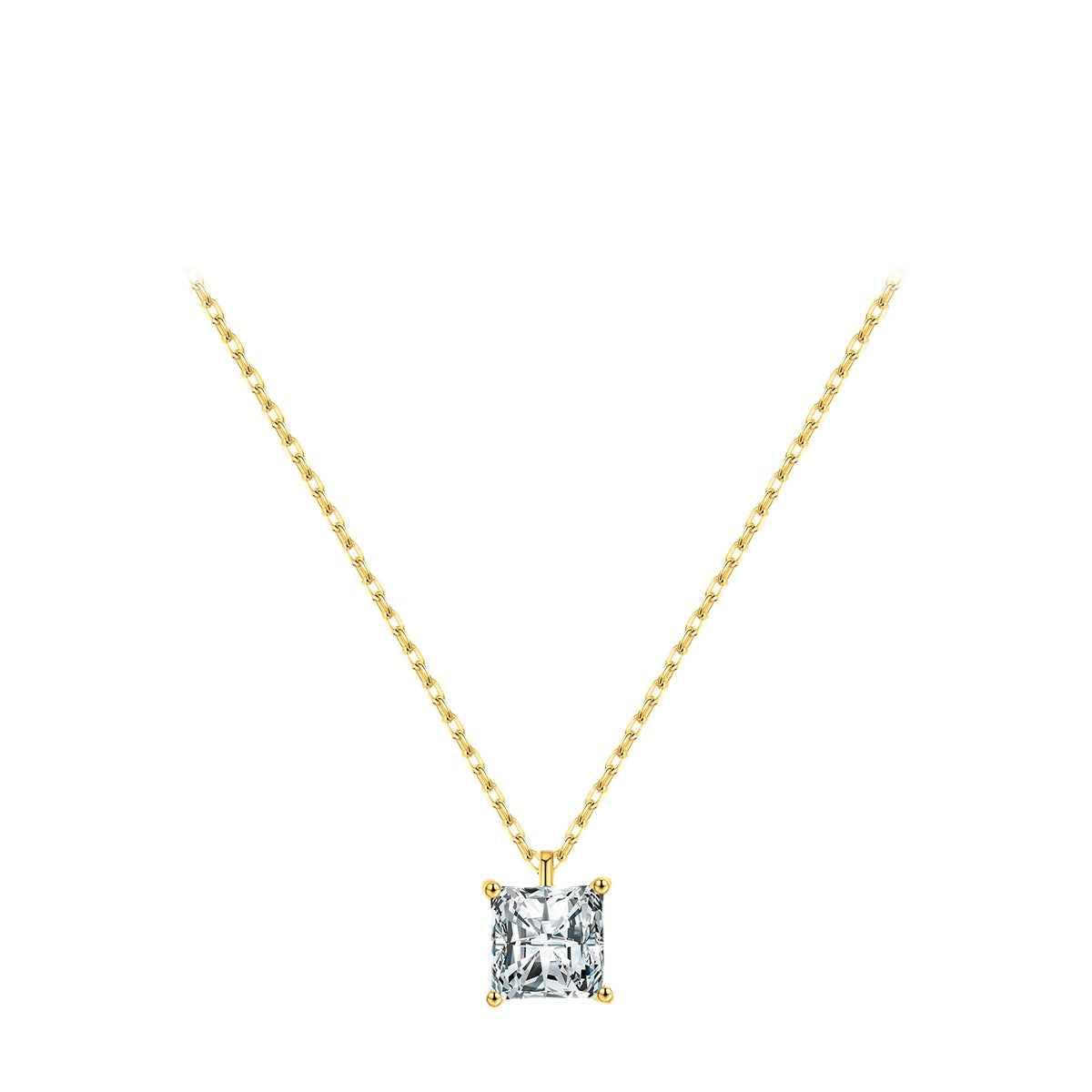 Square Zircon Sterling Silver Necklace - Elegant European and American Style