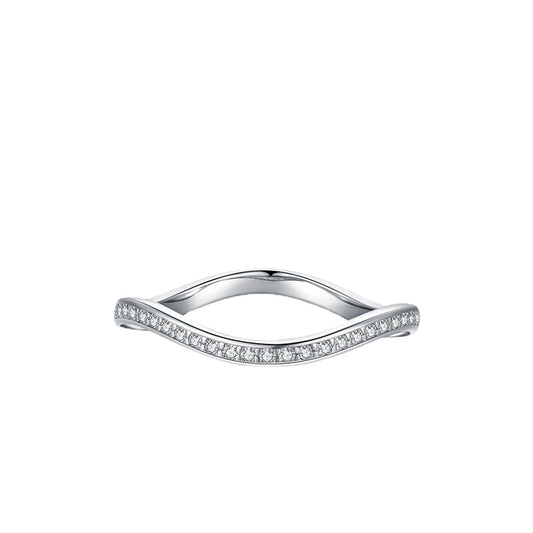 Trendy S925 Sterling Silver Wave Ring with Zircon Detail
