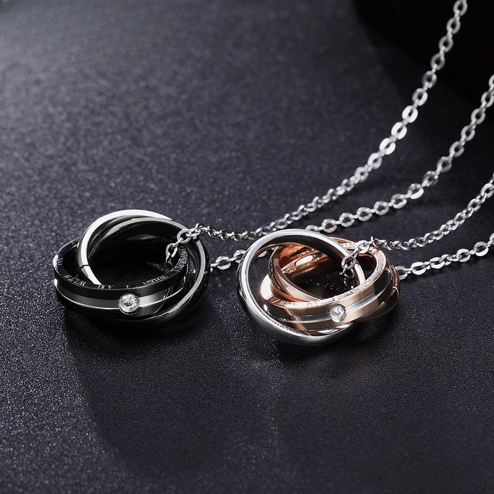Planderful Three Ring Titanium Steel Couple Necklace Unisex Pendant With Everyday Protection Statement
