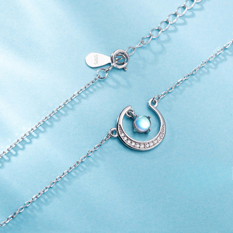 New 925 Sterling Silver Planet Necklace with Moonstone