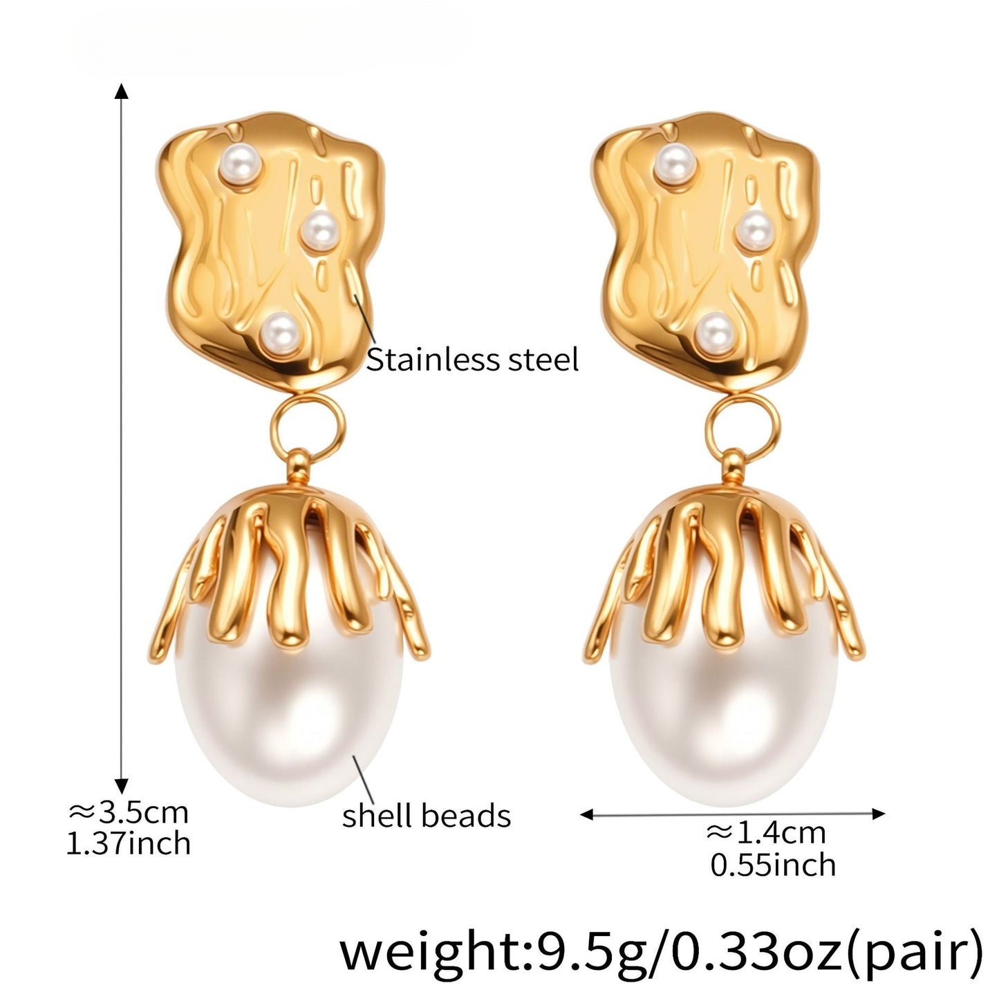 Planderful Baroque Pearl Earrings For Women 18K Gold Plated