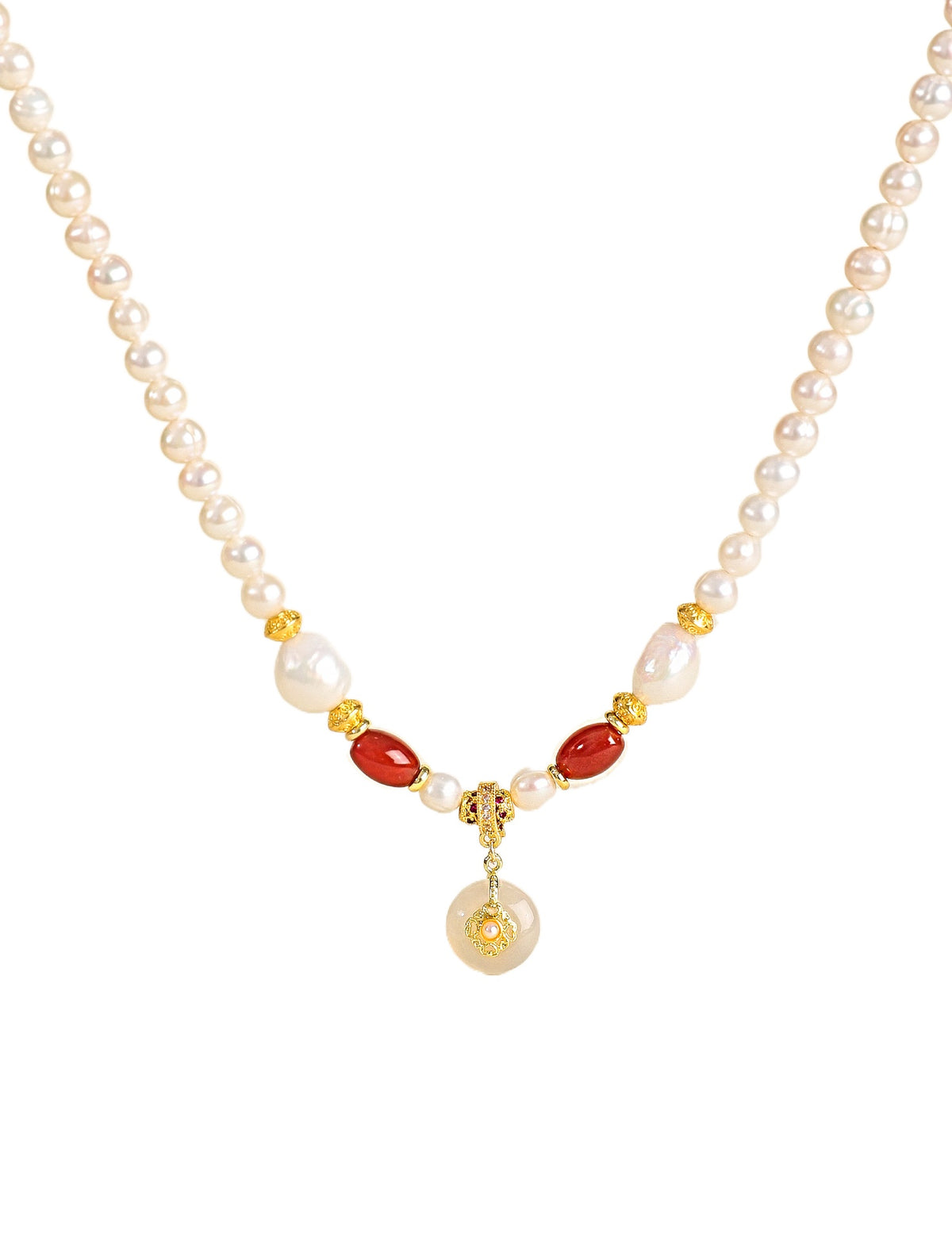 Freshwater Pearl Agate Pearl Peace Buckle Pendant Necklace