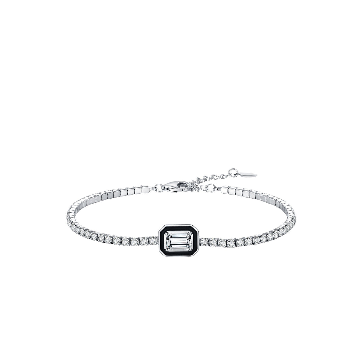 925 Sterling Silver Black Geometric Enamel Bracelet