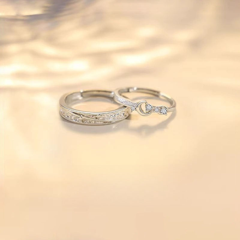 Sterling Silver Pluto And Charon Couple Ring For Women Adjustable Niche Luxury Design Festival Gift Planderful