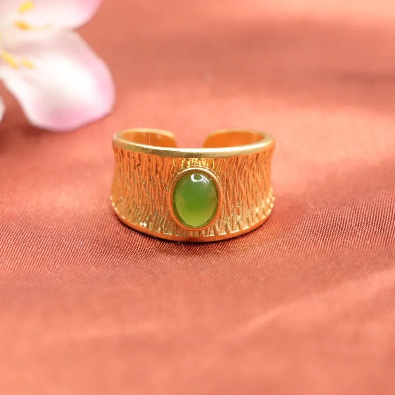 Hetian Jasper Signet-Style Ring