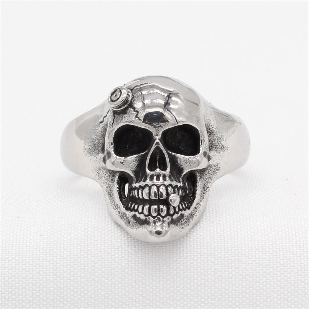Planderful Everyday Genie – European and American Retro Cigarette Butt Skull Men's Titanium Steel Ring