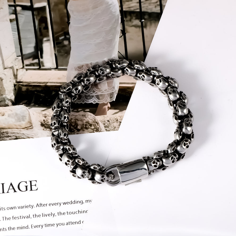 Retro Skull Titanium Steel Mens Bracelet Ghost Head
