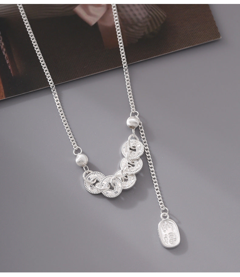 Planderful Sterling Silver Five Emperors Money Necklace For Women 925 Chain Jewelry Elegant Chinese Style