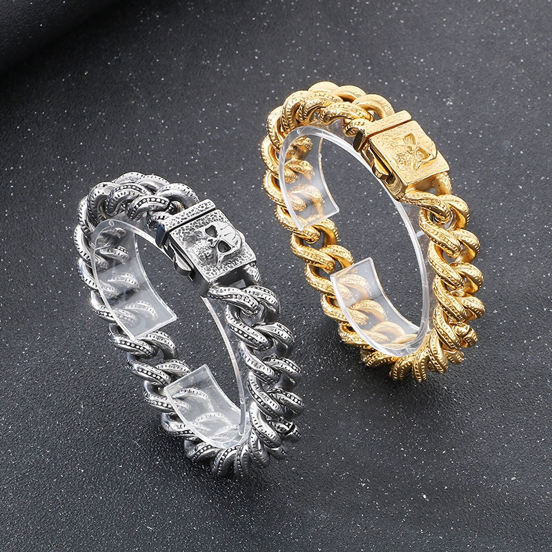 Planderful Dark Titanium Skull Bracelet Square Buckle Men