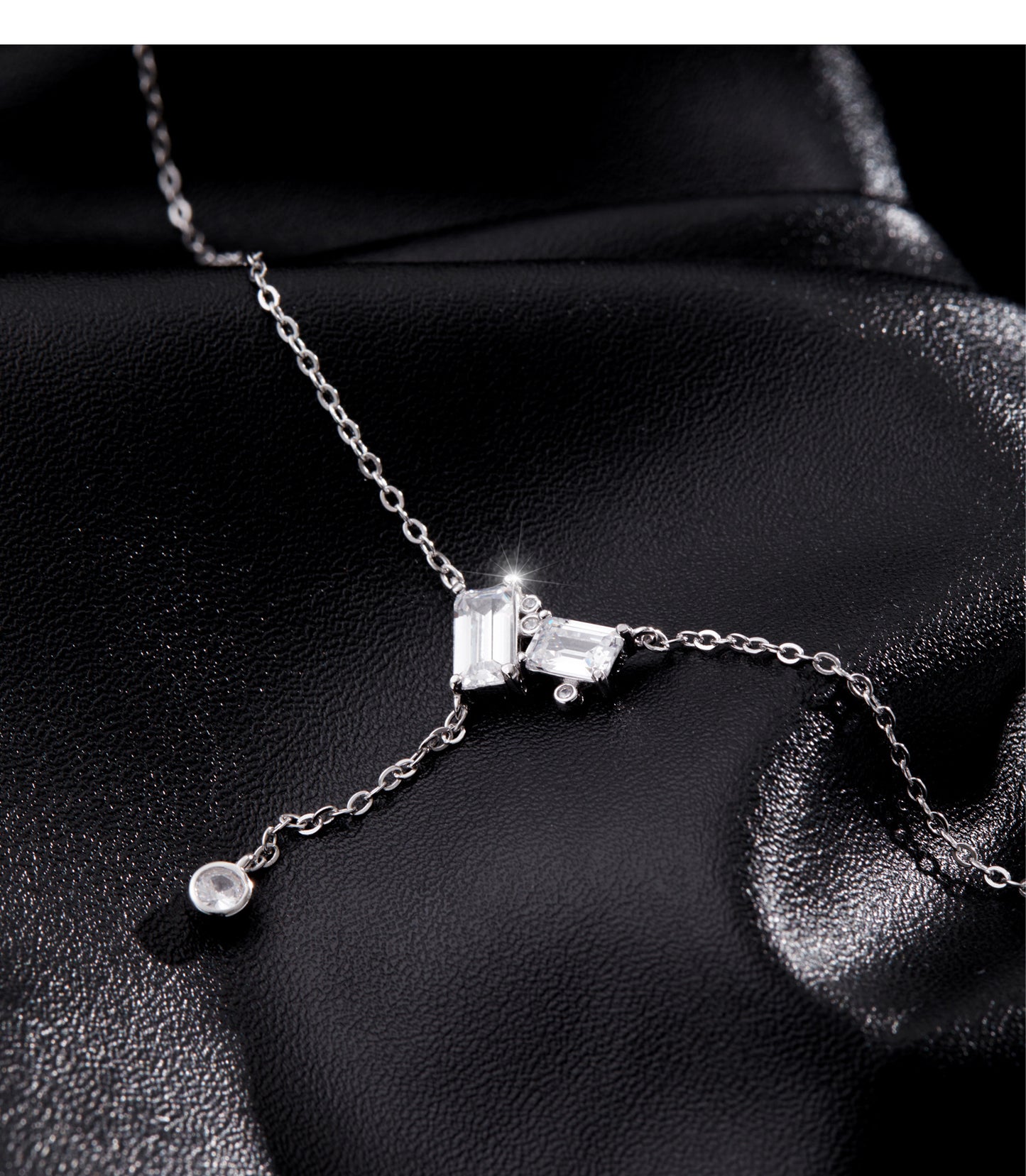 Planderful Everyday Genie Necklace – Elegant Emerald Cut Zircon Geometric Pendant with Adjustable Y Chain