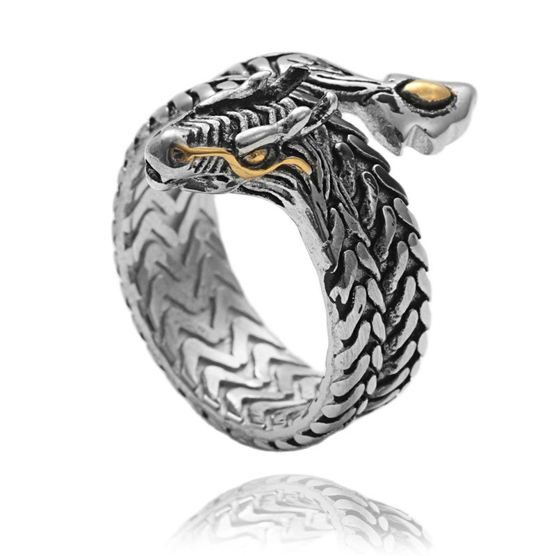 Titanium Steel Retro Snake and Dragon Ring for Men - Trendy Animal Accessories