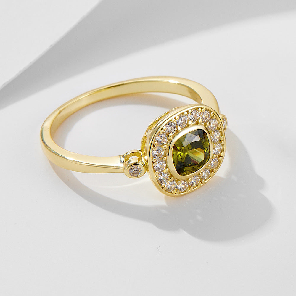 S925 Sterling Silver Oval Olive Green Zircon Ring Retro Index Finger Tail Ring