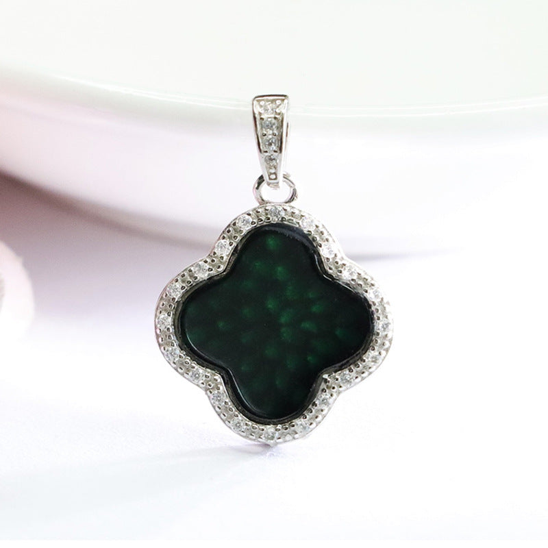 Sterling Silver Four-Leaf Clover Jade Necklace