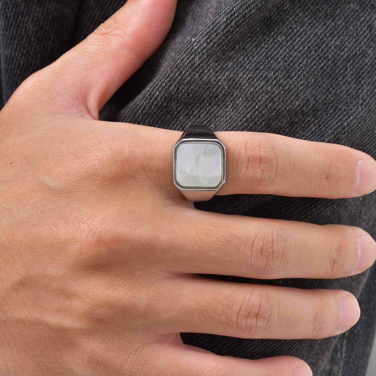 Stainless Steel Abalone Shell White Shell Casting Ring