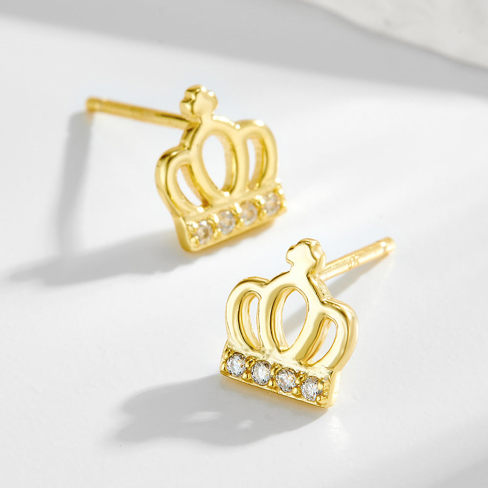 Planderful 925 Sterling Silver Zircon Crown Stud Earrings For Women Trendy Minimalist Everyday Ear Jewelry