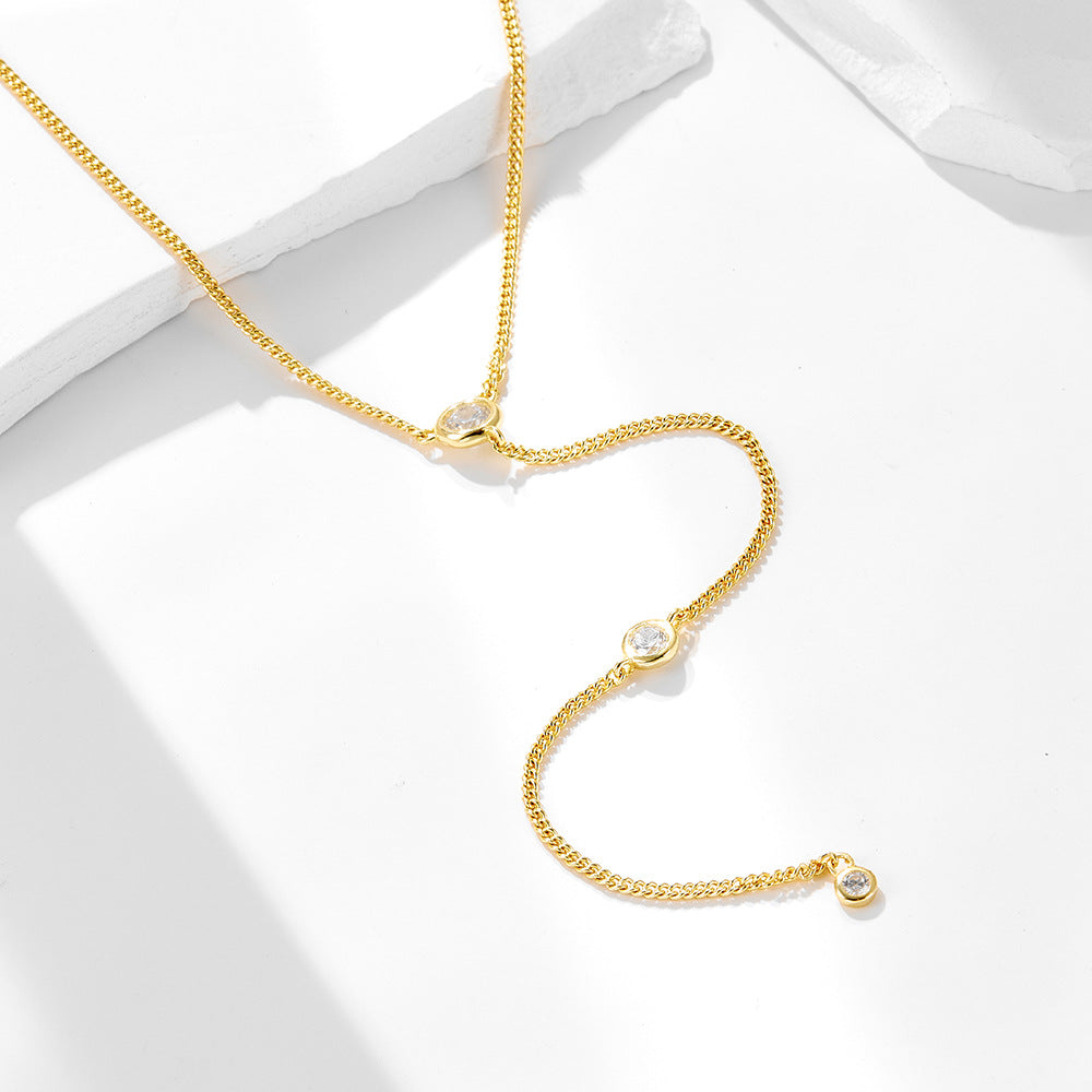 S925 Silver Y-Shaped Zircon Fringed Chain Necklace High-End Clavicle