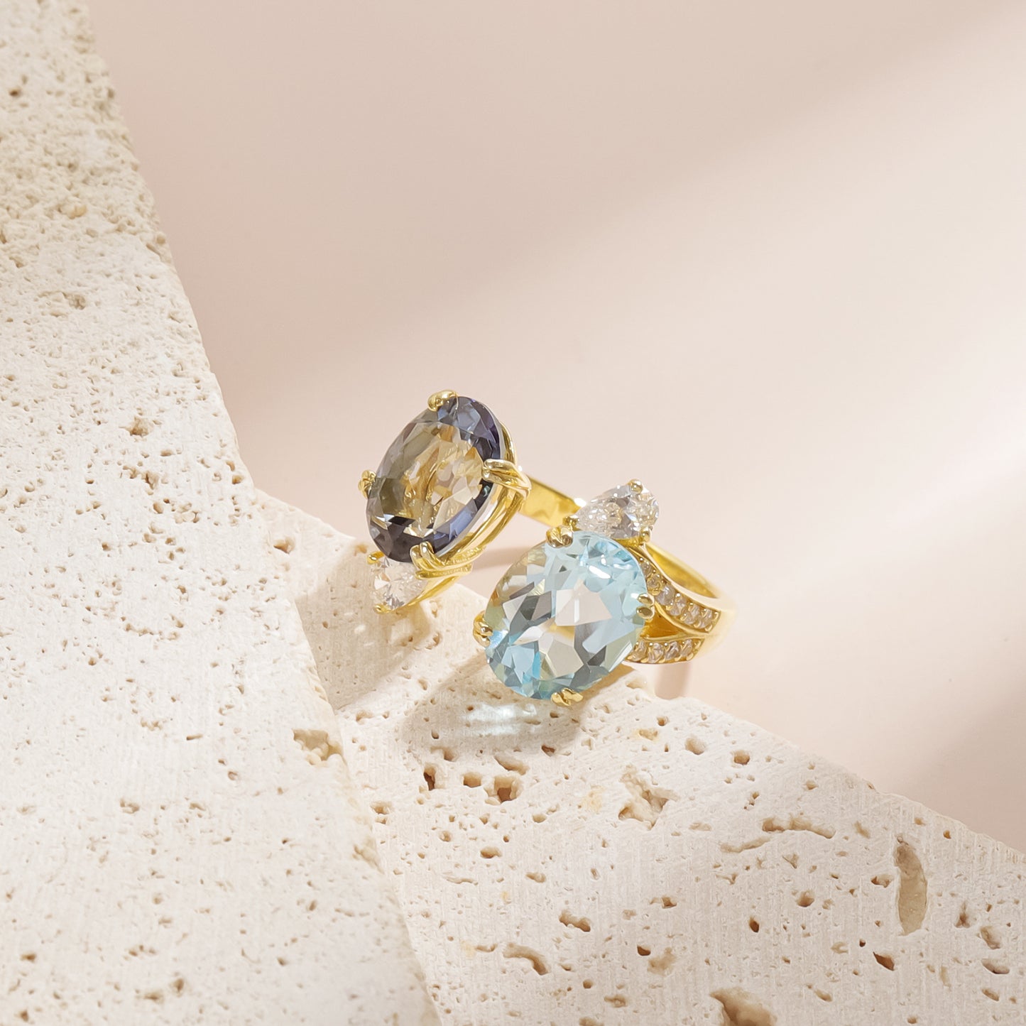 Large Carat Gemstone Open Ring S925 Sterling Silver Set