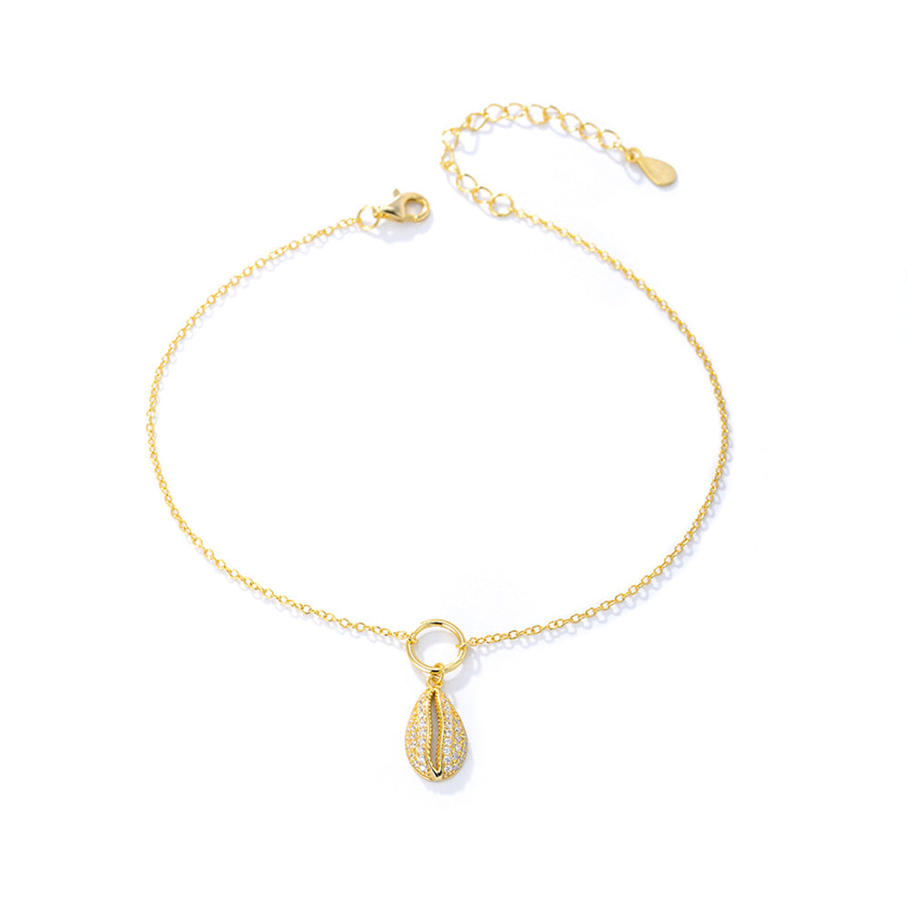 Geometric Shell Shape Full Of Zircon Anklet Sterling Silver Foot Bracelet