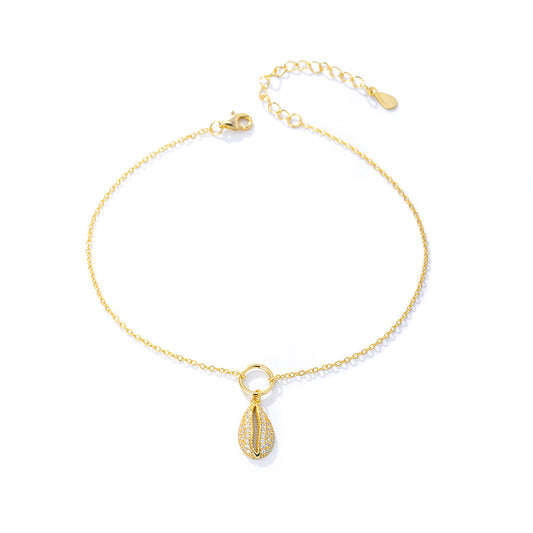 Geometric Shell Shape Full Of Zircon Anklet Sterling Silver Foot Bracelet