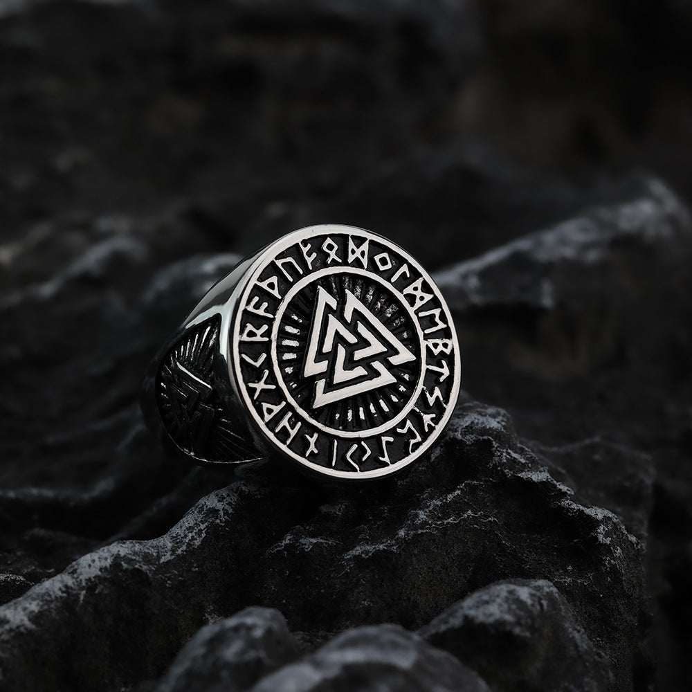 Nordic Vintage Stainless Steel Men's Ring Viking Triangle