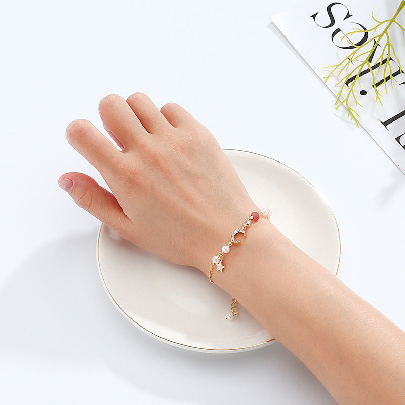 Crystal and Pearl Moon Bracelet with Sterling Silver Details