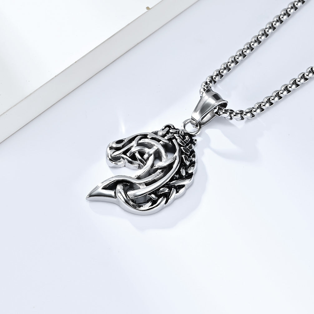 Planderful Horse Head Necklace Celtic Hollow Design Stainless Steel Unisex Timeless Jewelry