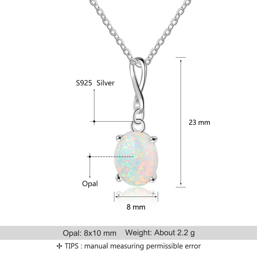 Planderful Jewelry Opal Pendant Necklace in Sterling Silver S925 For Modern Women