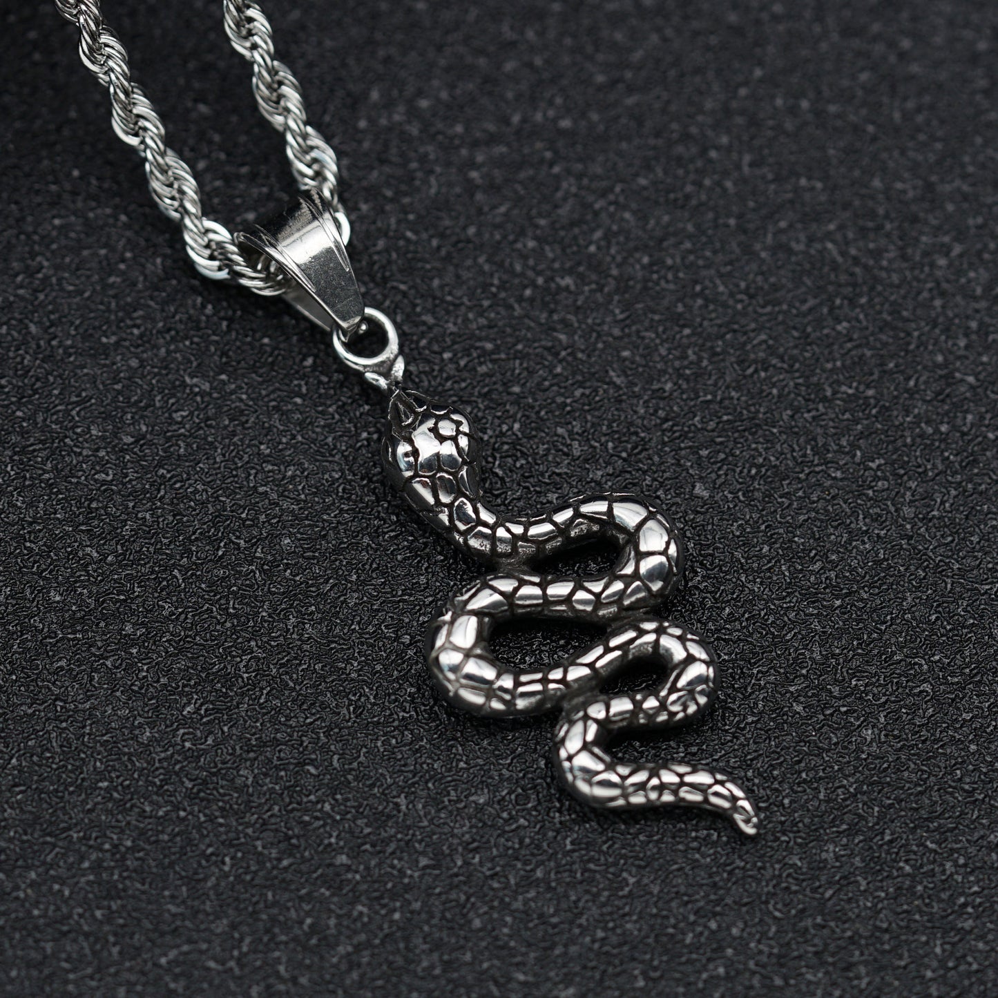 Steel Necklace - Vintage Snake Pendant