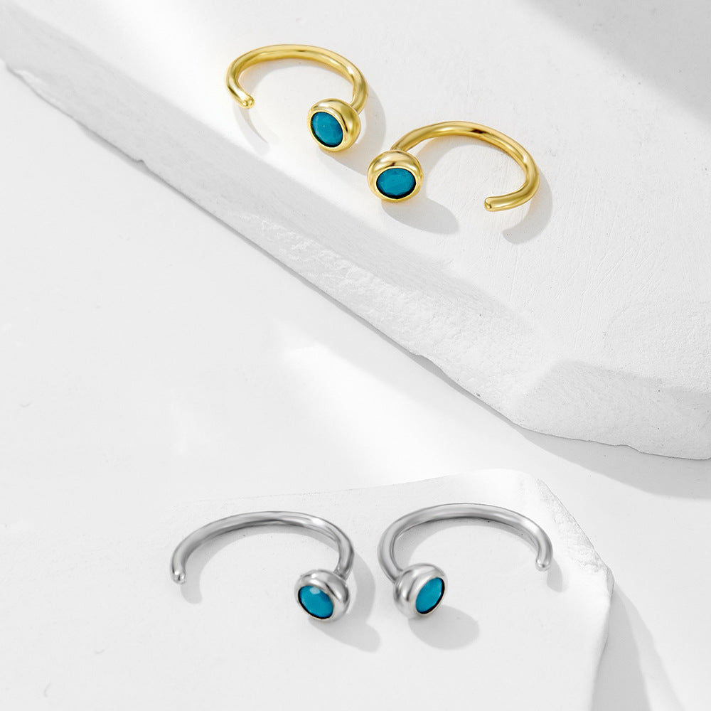 S925 Sterling Silver C-Shaped Turquoise Stud Earrings