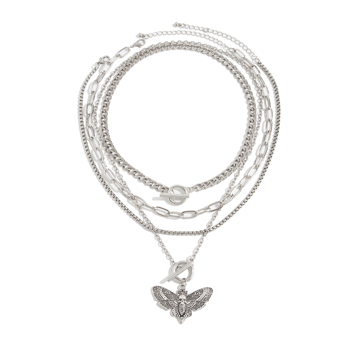Skeleton Moth Punk Layered Chain Necklace